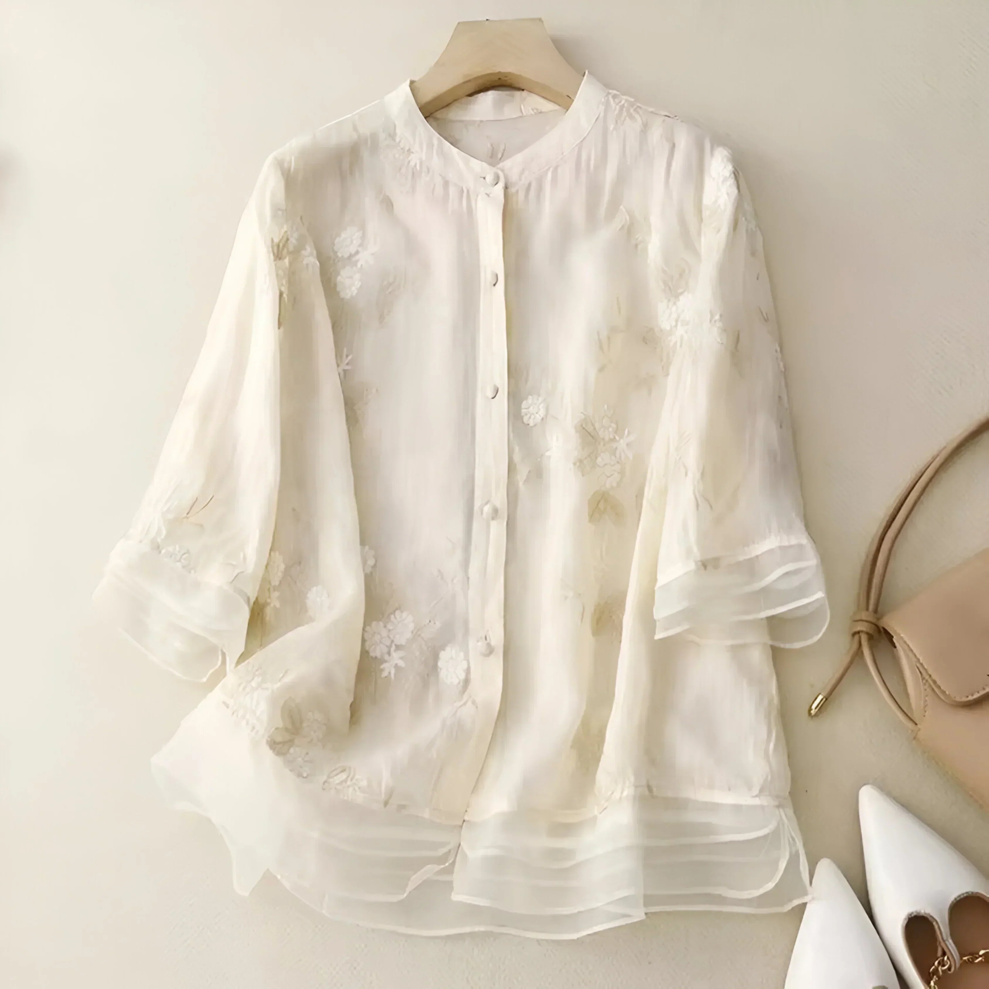 Celest - Floral Embroidered Cotton Top