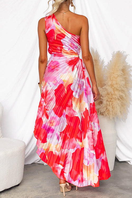 Kelsey - Flowers Print One-Shoulder Dress