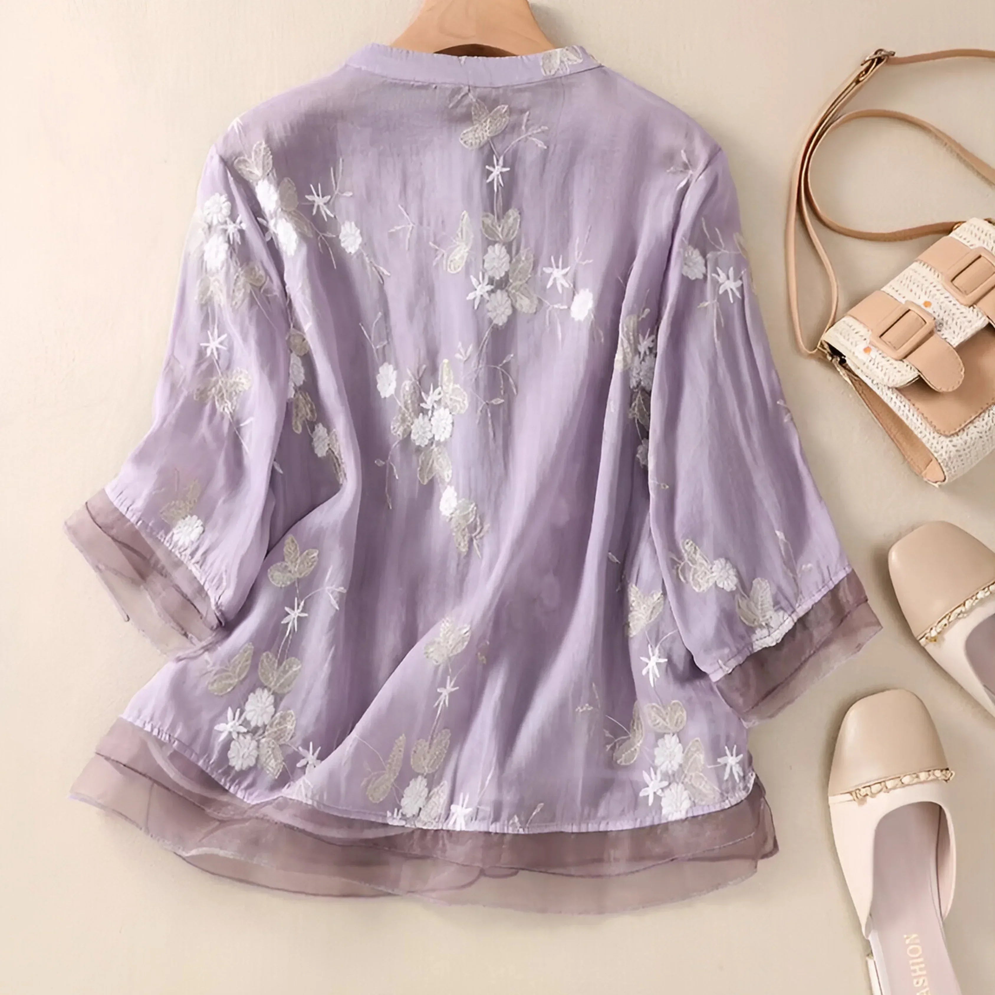 Celest - Floral Embroidered Cotton Top