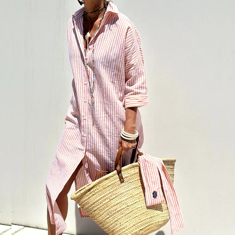 Grace - Stylish Striped Shirt Dress