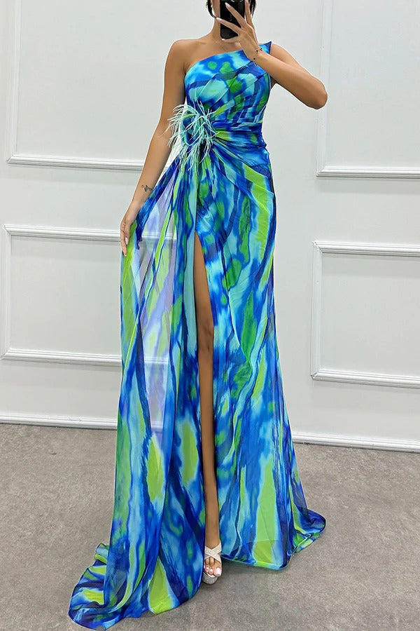 Noemi - Chiffon Floral Print Slit Dress